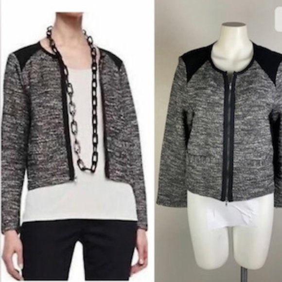 Eileen Fisher NWT Black Collarless Cropped Tweed Jacket Size PL - Picture 1 of 6
